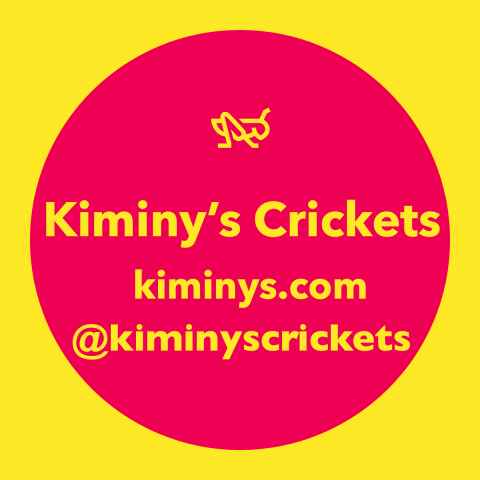 kiminy's crickets logo with pointer to kiminys.com and @kiminyscrickets for social media
