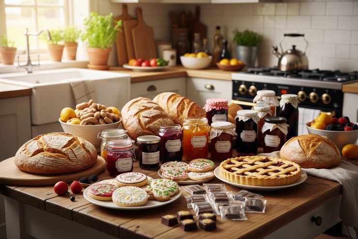 Home kitchen with baked goods and jams